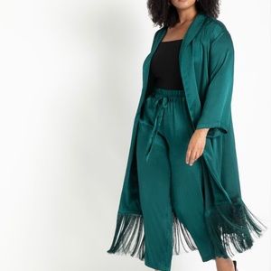 ELOQUII Satin Duster with Fringe Detail
